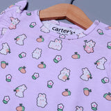 LIGHT PURPLE RABBIT & CARROT PRINTED COTTON JERSY FABRIC ROMPER