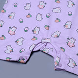 LIGHT PURPLE RABBIT & CARROT PRINTED COTTON JERSY FABRIC ROMPER
