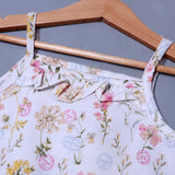 WHITE FRIL SLEEVES LESS FLOWERS PRINTED COTTON FABRIC ROMPER