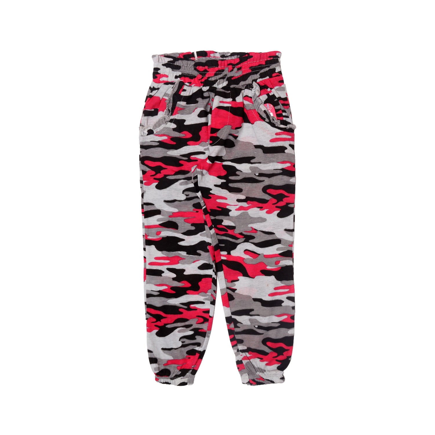 GREY & PINK CAMOUFLAGE PRINTED FRIL POCKETS PAJAMA FOR GIRLS