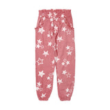 PINK WITH WHITE STARS PRINTED FRIL POCKETS PAJAMA FOR GIRLS