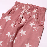 PINK WITH WHITE STARS PRINTED FRIL POCKETS PAJAMA FOR GIRLS