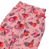 PINK I LOVE COFFEE PRINTED FRIL POCKETS PAJAMA FOR GIRLS