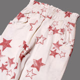 WHITE WITH PINK STARS PRINTED FRIL POCKETS PAJAMA FOR GIRLS