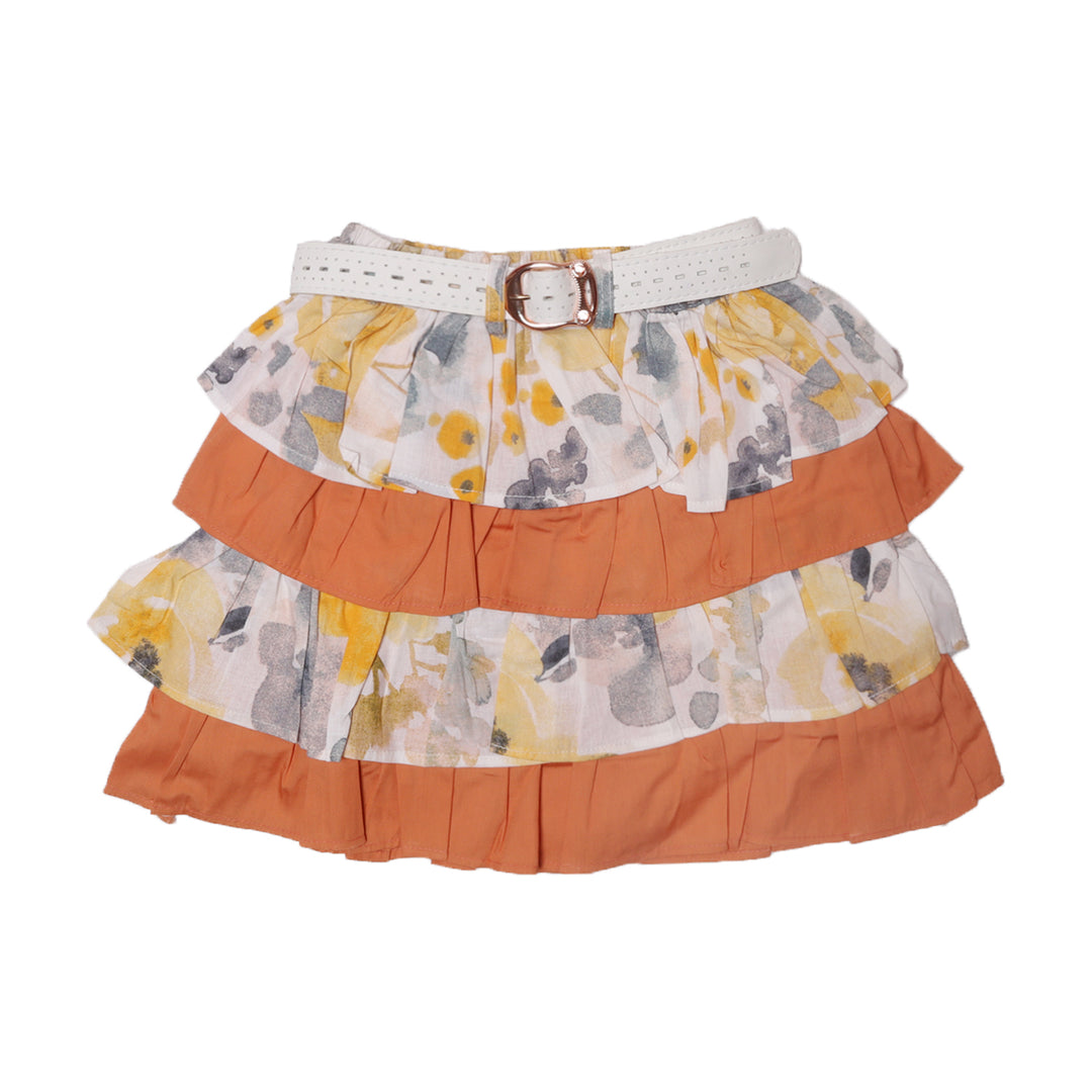 NEW WHITE WITH ORANGE DESIGN PRINTED SKIRT FOR GIRLS