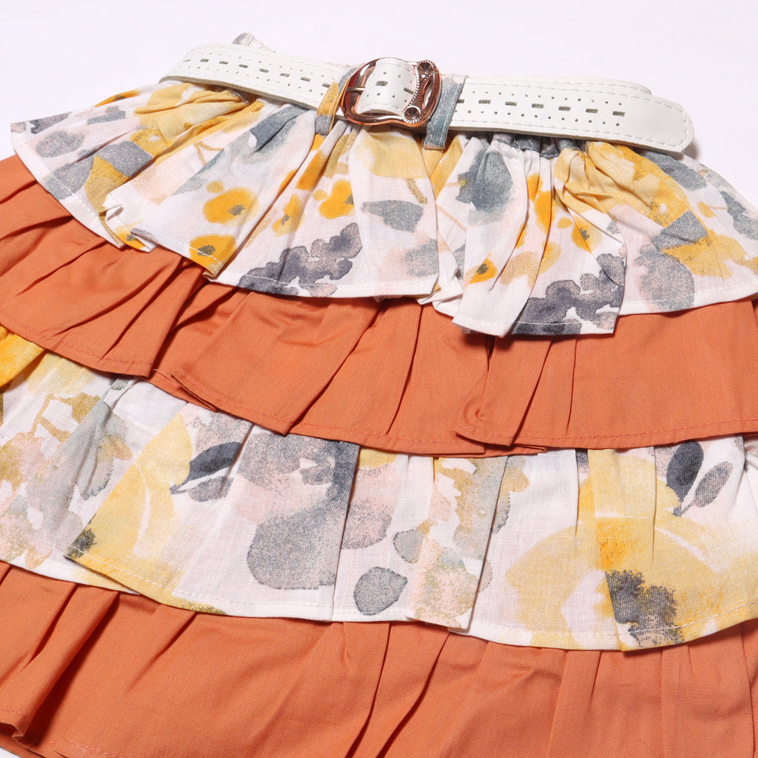 NEW WHITE WITH ORANGE DESIGN PRINTED SKIRT FOR GIRLS