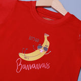 RED LET'S GO BANANA PRINTED HALF SLEEVES T-SHIRT FOR SUMMERS