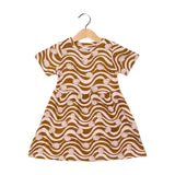 CREAM WITH LINES & SHELL PRINTED FROCK
