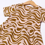 CREAM WITH LINES & SHELL PRINTED FROCK