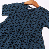 TEAL BLUE PATTERN PRINTED FROCK FOR GIRLS