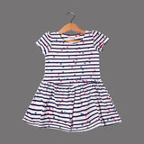 WHITE STRIPES & POLKA DOTS PRINTED FROCK FOR GIRLS