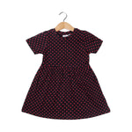 Load image into Gallery viewer, DARK GREY PINK POLKA DOTS PRINTED FROCK FOR GIRLS
