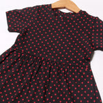 Load image into Gallery viewer, DARK GREY PINK POLKA DOTS PRINTED FROCK FOR GIRLS
