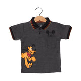 CHARCOAL GREY POLO "MICKEY PLUTO" PRINTED HALF SLEEVES T-SHIRT