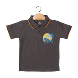GREY POLO "SUN SET TREE" PRINTED HALF SLEEVES T-SHIRT