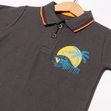 GREY POLO "SUN SET TREE" PRINTED HALF SLEEVES T-SHIRT