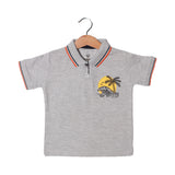 LIGHT GREY POLO "SUN SET TREE" PRINTED HALF SLEEVES T-SHIRT