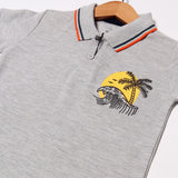 LIGHT GREY POLO "SUN SET TREE" PRINTED HALF SLEEVES T-SHIRT
