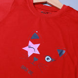 RED SUPER CAT PRINTED HALF SLEEVES T-SHIRT FOR SUMMERS