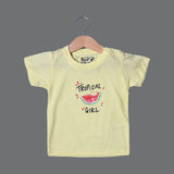 YELLOW TROPICAL GIRL PRINTED HALF SLEEVES T-SHIRT FOR SUMMERS