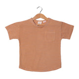 LIGHT BROWN BLUE LINES WITH POCKET HALF SLEEVES T-SHIRT