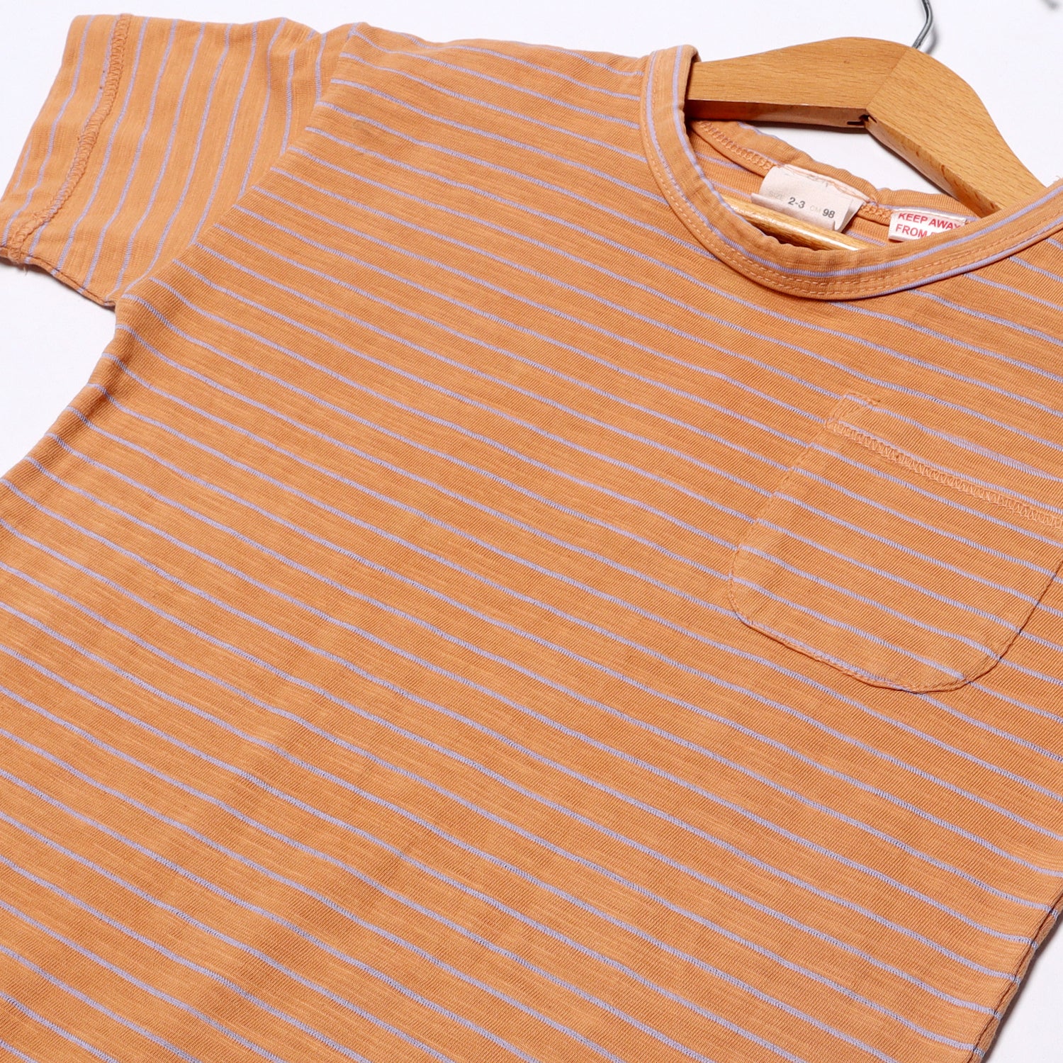 LIGHT BROWN BLUE LINES WITH POCKET HALF SLEEVES T-SHIRT