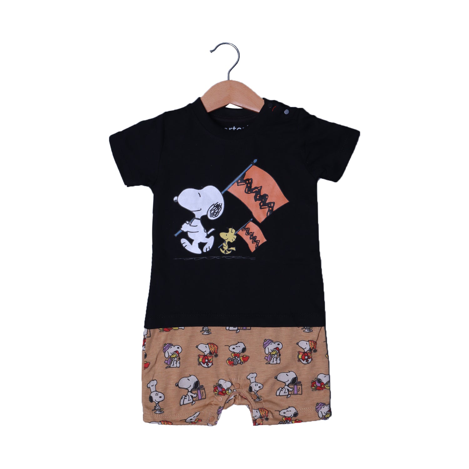 BLACK & ORANGE SNOOPY WITH FLAG PRINTED HALF BODY ROMPER Secondary image