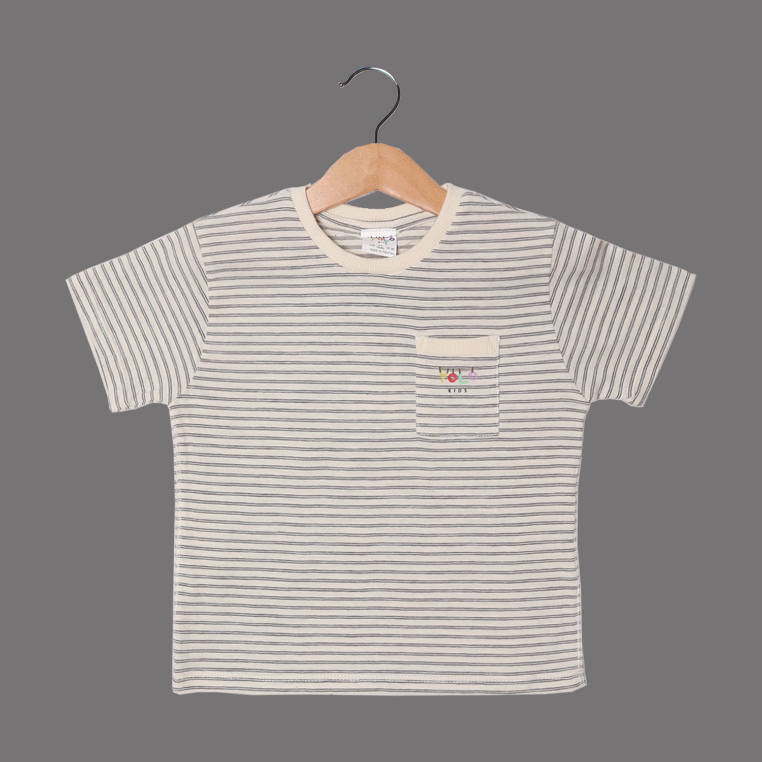 WHITE WITH BLACK LINES WITH POCKET HALF SLEEVES T-SHIRT Main image