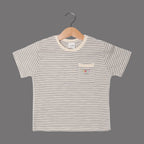 WHITE WITH BLACK LINES WITH POCKET HALF SLEEVES T-SHIRT