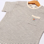 WHITE WITH BLACK LINES WITH POCKET HALF SLEEVES T-SHIRT