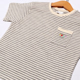 WHITE WITH BLACK LINES WITH POCKET HALF SLEEVES T-SHIRT