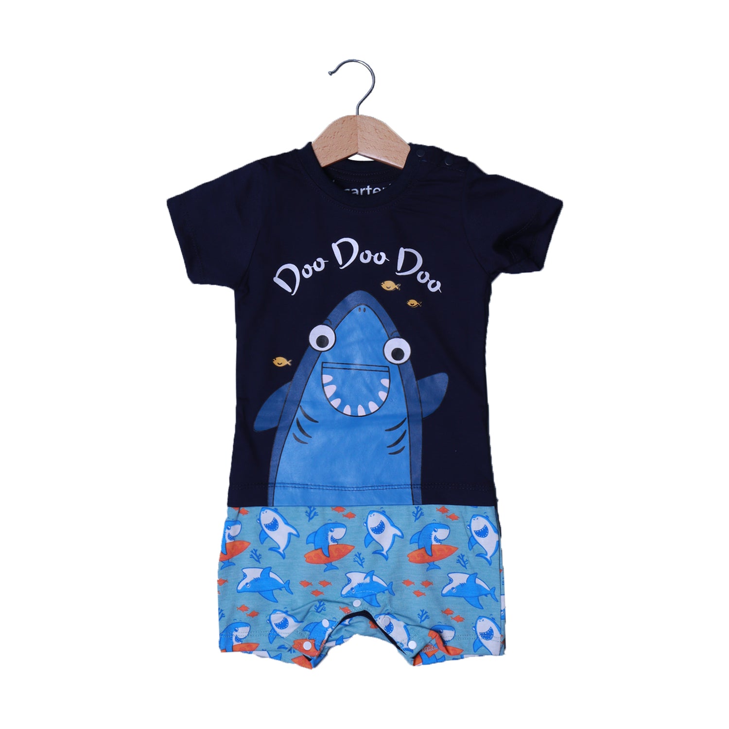 NAVY BLUE DOO DOO SHARK PRINTED HALF BODY ROMPER Secondary image