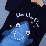 NAVY BLUE DOO DOO SHARK PRINTED HALF BODY ROMPER