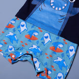 NAVY BLUE DOO DOO SHARK PRINTED HALF BODY ROMPER