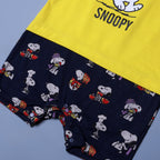 YELLOW WITH NAVY BLUE SNOOPY PRINTED HALF BODY ROMPER