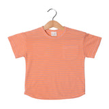 PEACH WITH BLUE STRIPES WITH PLAIN POCKET HALF SLEEVES T-SHIRT