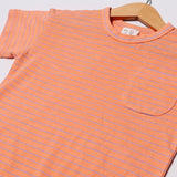 PEACH WITH BLUE STRIPES WITH PLAIN POCKET HALF SLEEVES T-SHIRT
