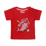 RED TAKE TO THE WAVES PRINTED HALF SLEEVES T-SHIRT