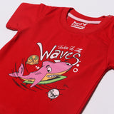 RED TAKE TO THE WAVES PRINTED HALF SLEEVES T-SHIRT