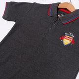 CHARCOAL GREY POLO "CHAMPS 98" PRINTED HALF SLEEVES T-SHIRT