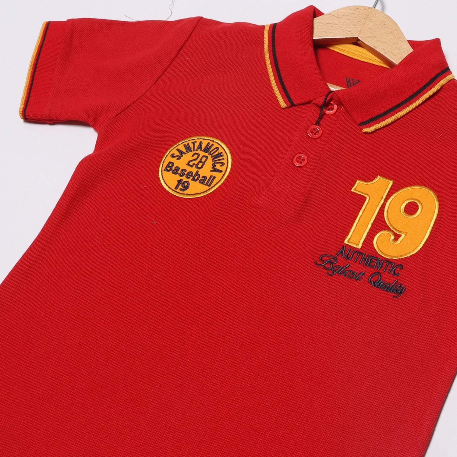RED POLO "19 AUTHENTIC" PRINTED HALF SLEEVES T-SHIRT
