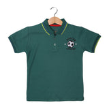 GREEN POLO "SOCCER CHAMP" PRINTED HALF SLEEVES T-SHIRT