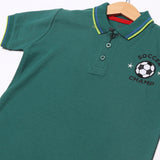 GREEN POLO "SOCCER CHAMP" PRINTED HALF SLEEVES T-SHIRT