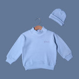 SKY BLUE PANDA PRINT WITH CAP RIBBED FABRIC SUIT FOR WINTERS