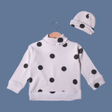 CREAM HINECK POLKA DOT PRINT WITH CAP THERMAL FABRIC SUIT FOR WINTERS