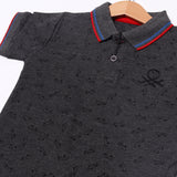 CHARCOAL GREY POLO "SKATE BOARD" PRINTED HALF SLEEVES T-SHIRT