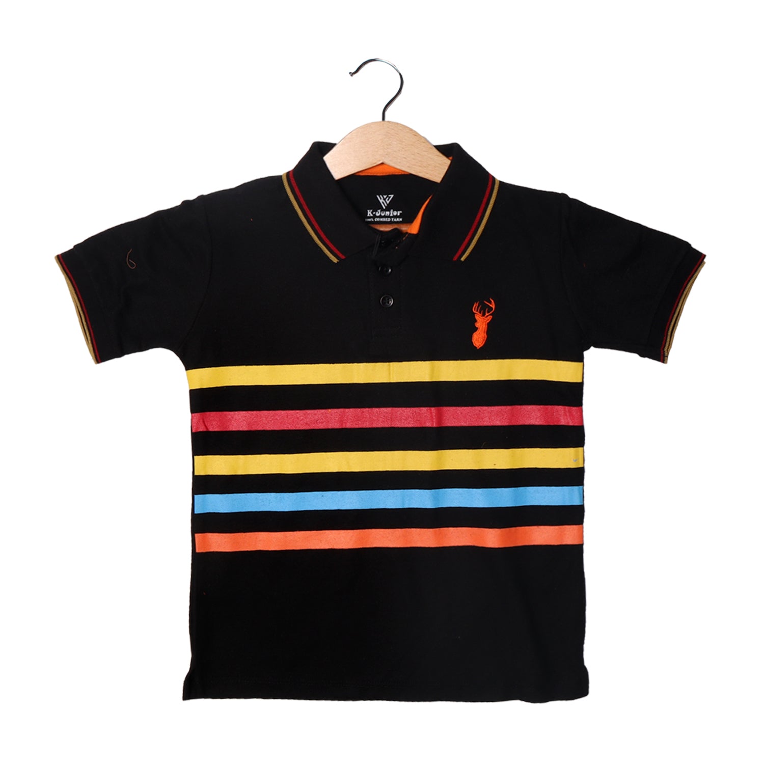 NEW BLACK POLO WITH "MULTI COLOR LINES" PRINTED HALF SLEEVES T-SHIRT