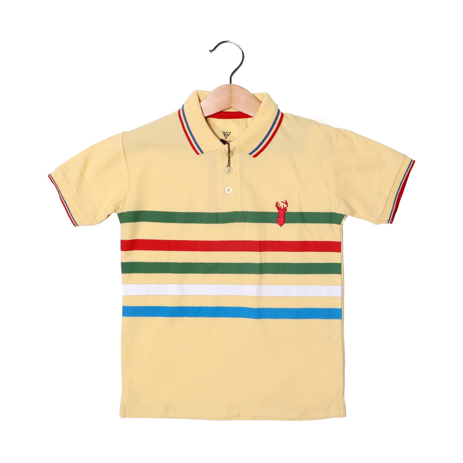 NEW YELLOW POLO WITH "MULTI COLOR LINES" PRINTED HALF SLEEVES T-SHIRT