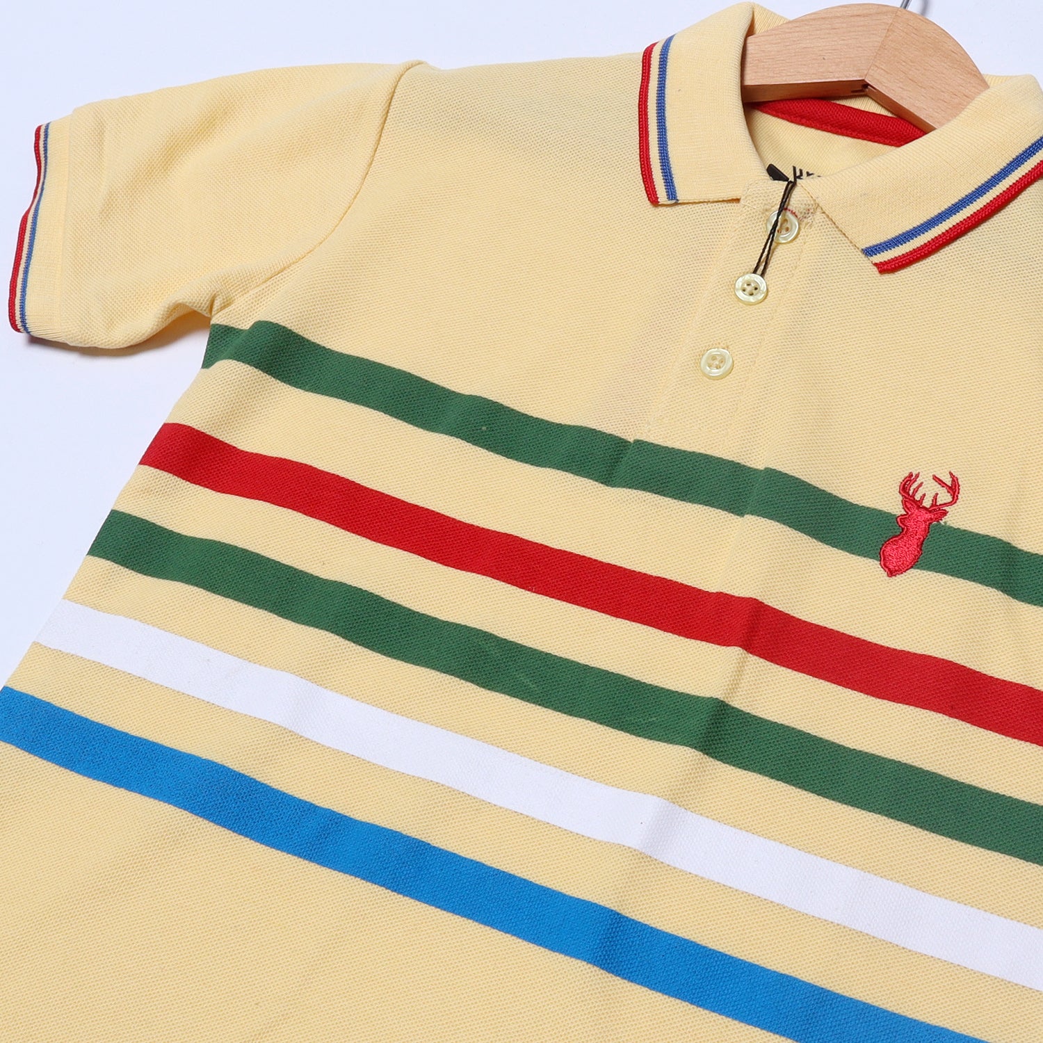 NEW YELLOW POLO WITH "MULTI COLOR LINES" PRINTED HALF SLEEVES T-SHIRT