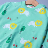 SEA GREEN LION PRINT TERRY FABRIC WINTERS SUIT